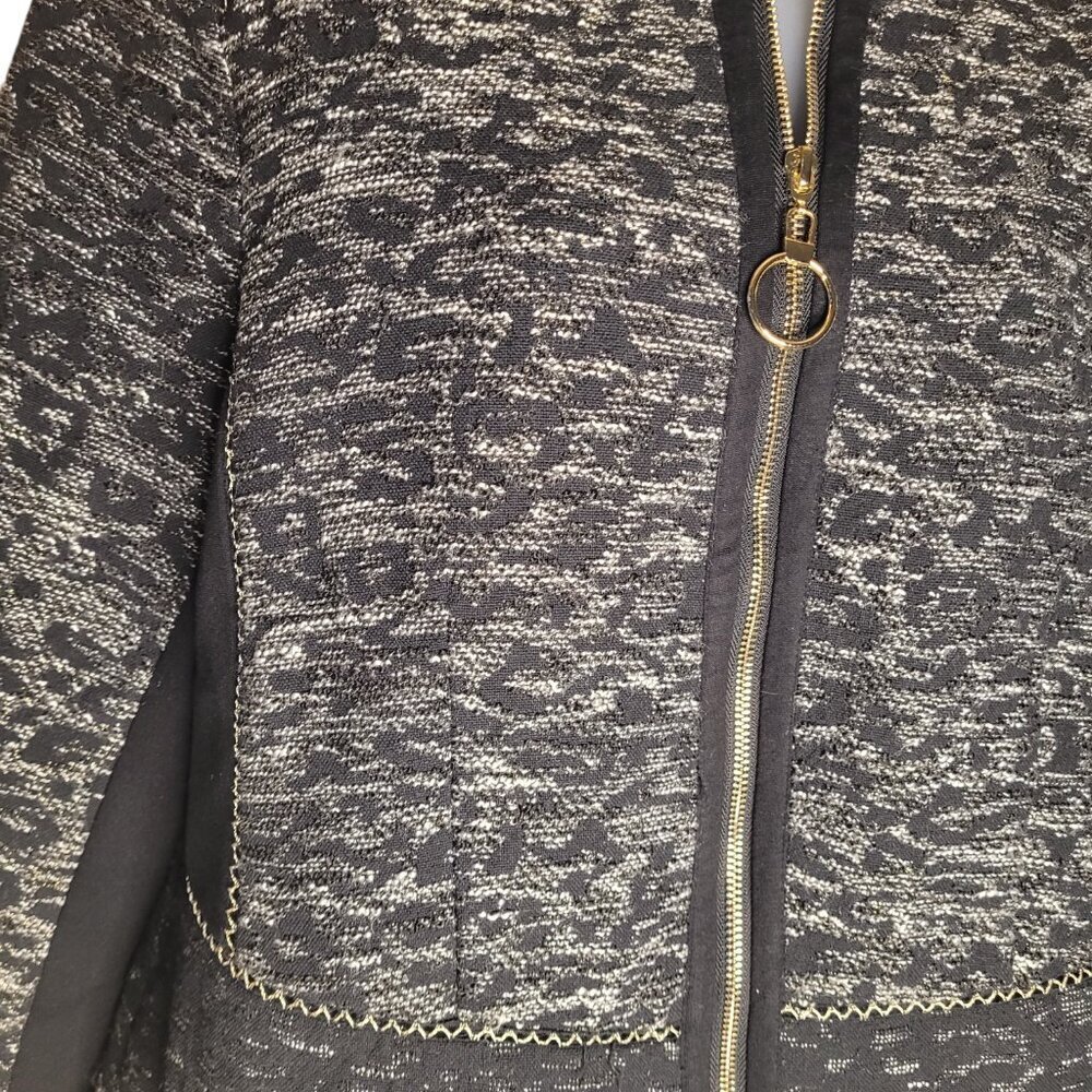 Chico's Black Tweek Jacket Zip Up Gold Hardware Lined Sz 2 - Picture 4 of 6